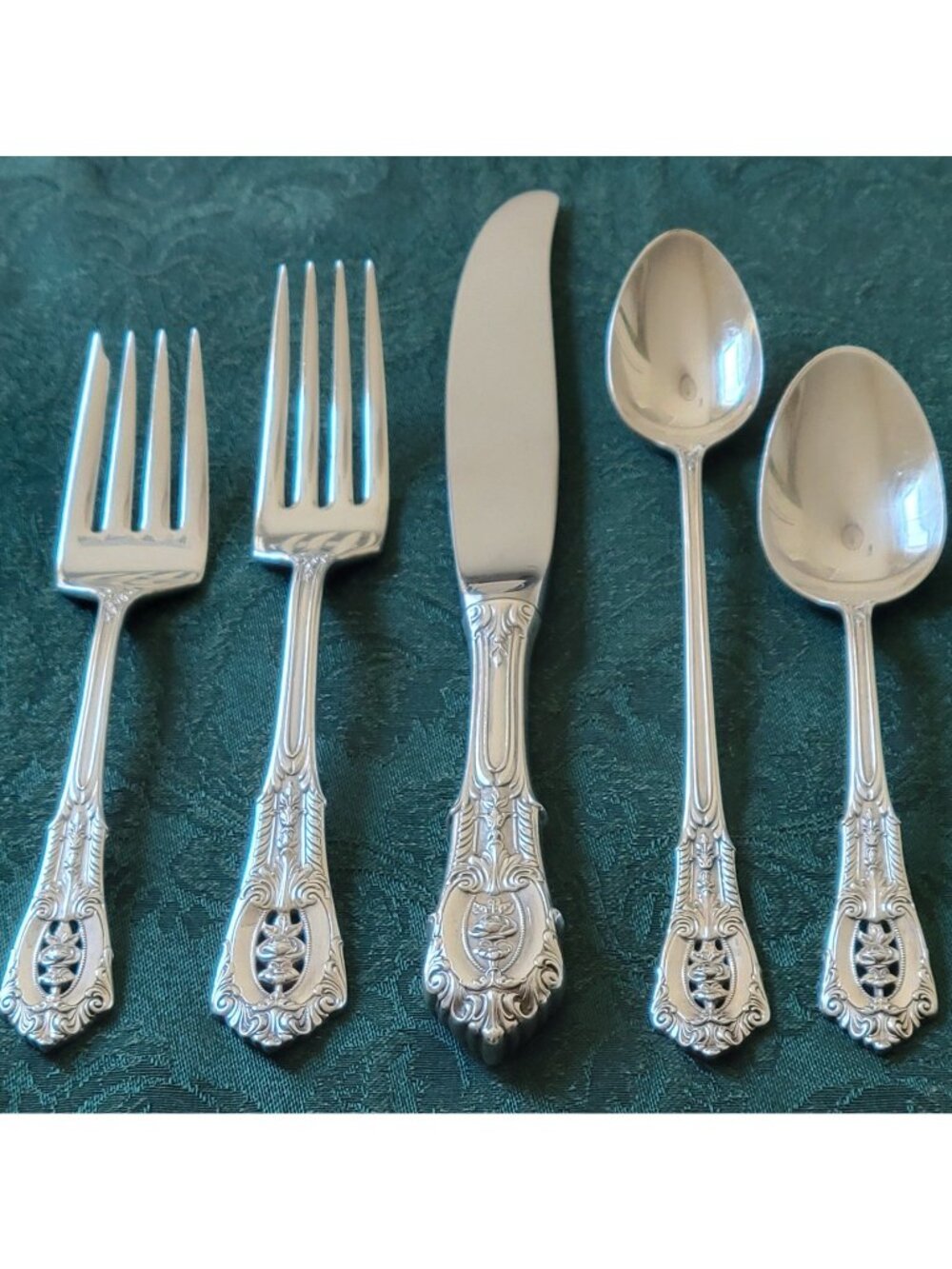 Wallace Rose Point Sterling Silver 5 Piece Place Setting Flatware No Monogram